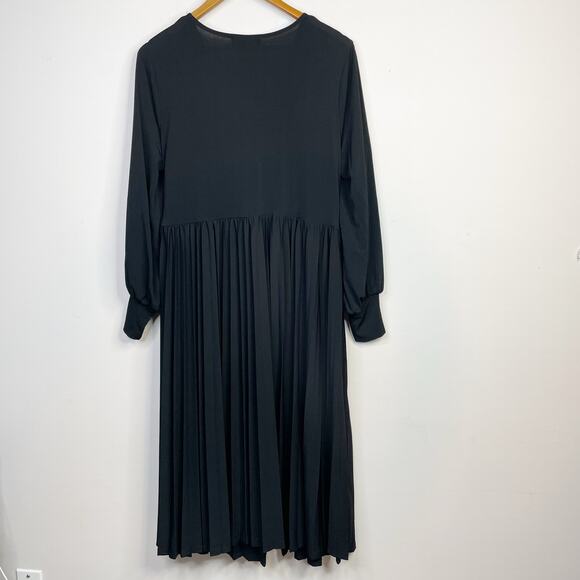 Eloquii Knot Front Pleated Skirt Dress Black Stretch Jersey Knit Long Sleeve 18 - Picture 9 of 17